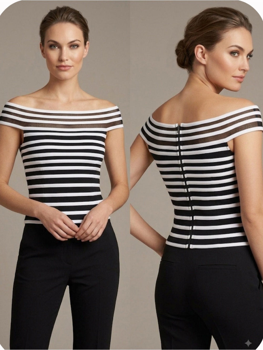 JS Collections Black and White Striped Off-the-Shoulder Crop Top
